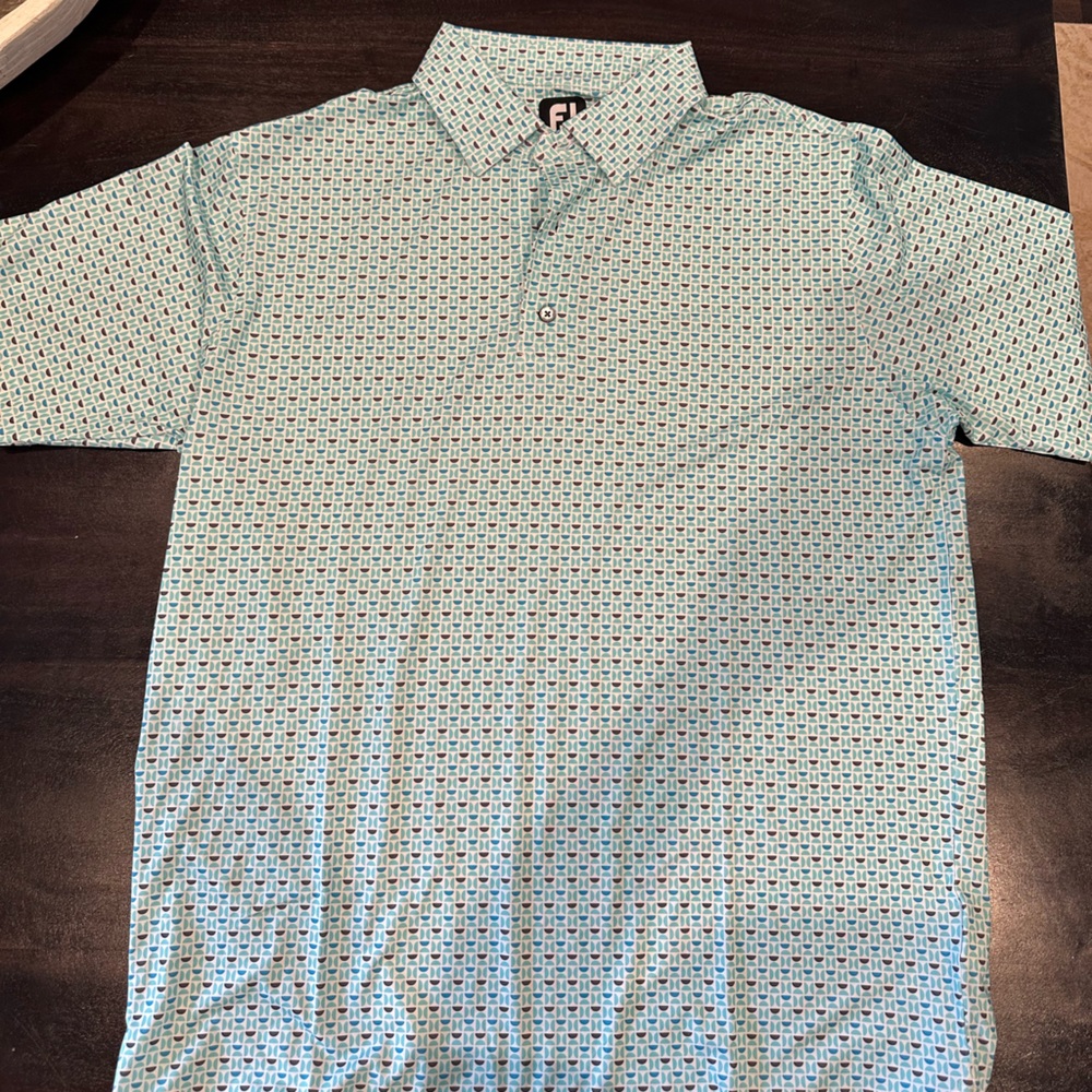 FootJoy Golf Short Sleeve Button Down Shirt - Teal Pattern - Size L